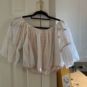Off the shoulder white and pink top
